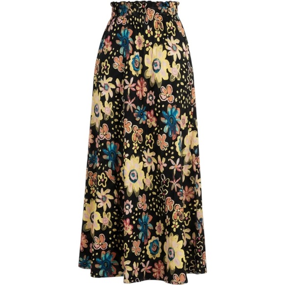 Le Fou by Wilfred Dresses & Skirts - Le Fou by Wilfred Silk Maxi Skirt Black Floral Smocked Waist A-Line 100% Silk M